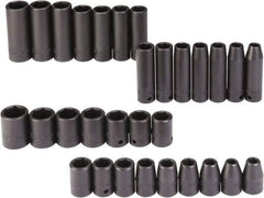 Proto - 30 Piece 1/2" Drive Black Finish Deep Well Impact Socket Set - 6 Points, 8mm to 24mm Range, Metric Measurement Standard - Apex Tool & Supply