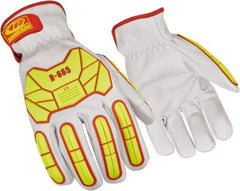 Ringers Gloves - Size 2XL (12), ANSI Cut Lvl 3, Goatskin Leather Cut Resistant Gloves - Hook & Loop Cuff, White/Hi-Vis Yellow, Paired - Apex Tool & Supply