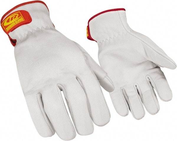 Ringers Gloves - Size M (9), ANSI Cut Lvl 3, Goatskin Leather Cut Resistant Gloves - Hook & Loop Cuff, White, Paired - Apex Tool & Supply