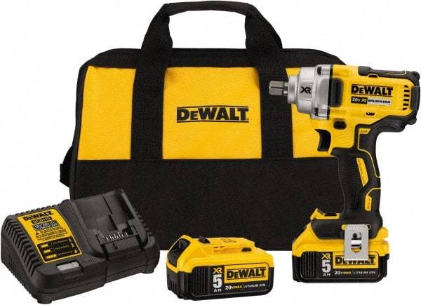 DeWALT - 1/2" Drive 20 Volt Mid-Handle Cordless Impact Wrench & Ratchet - 2,000 RPM, 0 to 3,100 BPM, 330 Ft/Lb Torque, 2 Lithium-Ion Batteries Included - Apex Tool & Supply