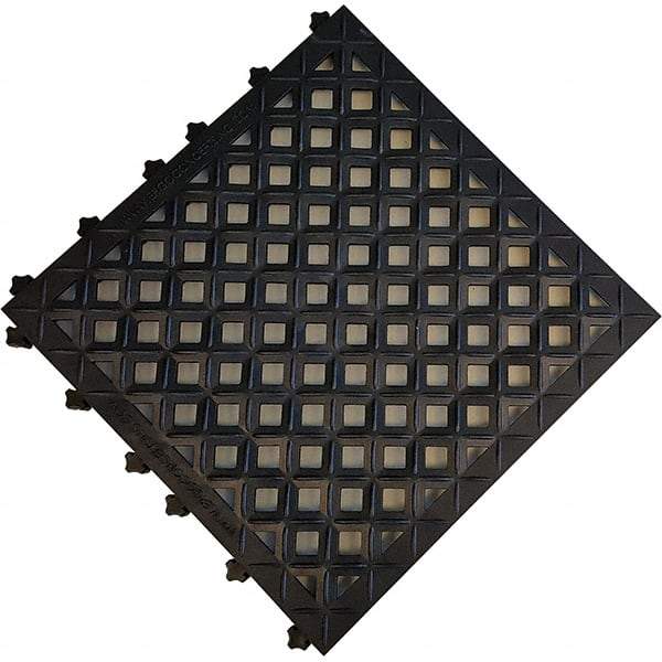 Ergo Advantage - 18" Long x 18" Wide x 1" Thick, Anti-Fatigue Modular Matting Anti-Fatigue Flooring - 2 Interlocking Sides, Black, For Dry Areas - Apex Tool & Supply