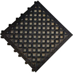 Ergo Advantage - 18" Long x 18" Wide x 1" Thick, Anti-Fatigue Modular Matting Anti-Fatigue Flooring - 2 Interlocking Sides, Black, For Dry Areas - Apex Tool & Supply