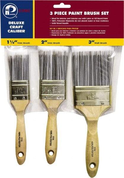 Premier Paint Roller - 1-1/2, 2 & 3" Flat Polyester General Purpose Paint Brush Set - 2-1/4 & 2-1/2 & 3" Bristle Length, 6 & 6-1/2" Wood Beavertail Handle - Apex Tool & Supply