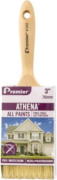 Premier Paint Roller - 3" Flat Polyester/Natural General Purpose Paint Brush - 3" Bristle Length, 5-1/2" Wood Beavertail Handle - Apex Tool & Supply
