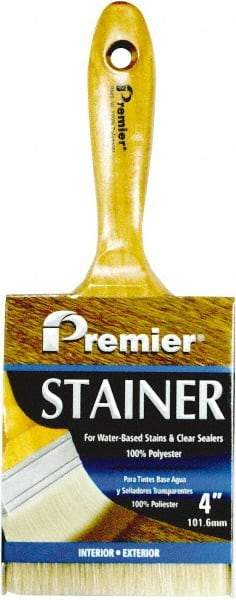 Premier Paint Roller - 4" Flat Polyester Stainer Brush - 3" Bristle Length, 6-1/2" Wood Beavertail Handle - Apex Tool & Supply