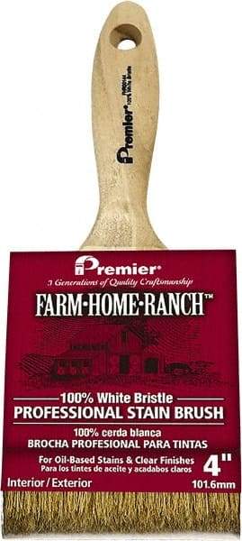 Premier Paint Roller - 4" Flat White China Bristle Stainer Brush - 2-5/8" Bristle Length, 6" Wood Beavertail Handle - Apex Tool & Supply