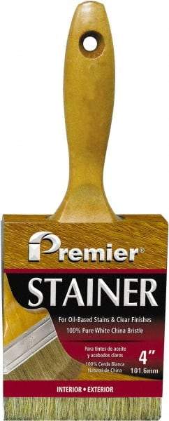 Premier Paint Roller - 4" Flat White China Bristle Stainer Brush - 2-3/4" Bristle Length, 5-1/4" Wood Beavertail Handle - Apex Tool & Supply