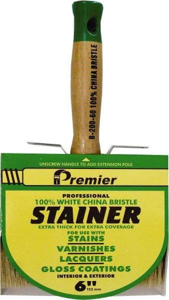 Premier Paint Roller - 6" Flat White China Bristle Stainer Brush - 3-1/4" Bristle Length, 5-1/4" Wood Threaded Wood Handle - Apex Tool & Supply