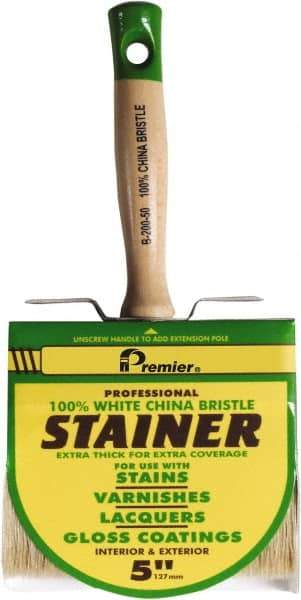 Premier Paint Roller - 5" Flat White China Bristle Stainer Brush - 3" Bristle Length, 5-1/4" Wood Threaded Wood Handle - Apex Tool & Supply