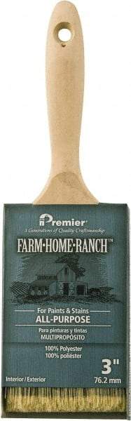 Premier Paint Roller - 3" Flat Polyester General Purpose Paint Brush - 3" Bristle Length, 5-3/4" Wood Beavertail Handle - Apex Tool & Supply