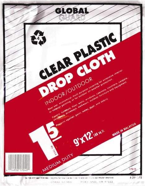Premier Paint Roller - Medium Weight Plastic Drop Cloth - 12' x 9', 1.5 mil Thick, Off White - Apex Tool & Supply