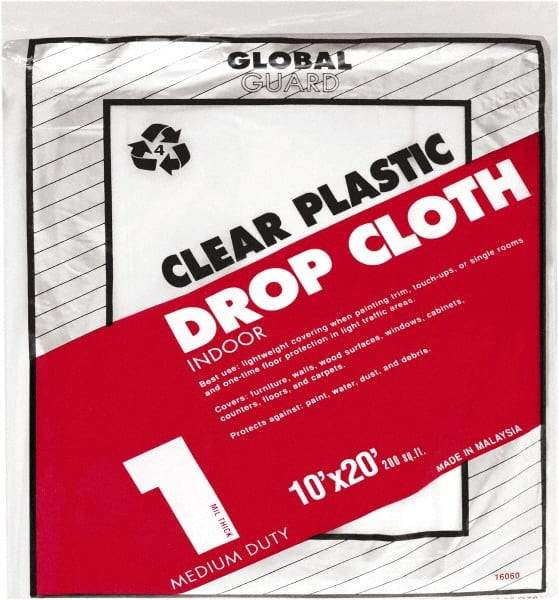 Premier Paint Roller - Medium Weight Plastic Drop Cloth - 20' x 10', 1 mil Thick, Off White - Apex Tool & Supply