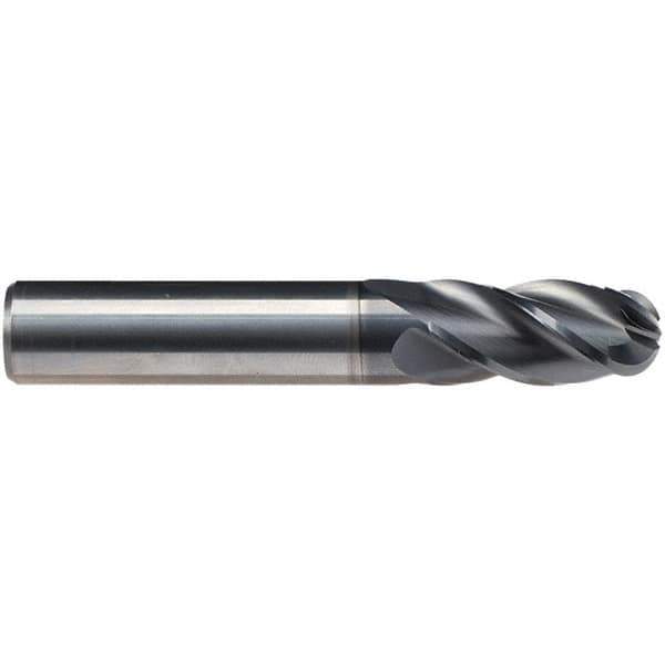 Emuge - 3/8" Diam, 13/16" LOC, 4 Flute Solid Carbide Ball End Mill - CrN Finish, Single End, 2-1/2" OAL, 5/16" Shank Diam, Ball Flute - Apex Tool & Supply