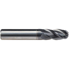 Emuge - 3/8" Diam, 13/16" LOC, 4 Flute Solid Carbide Ball End Mill - CrN Finish, Single End, 2-1/2" OAL, 5/16" Shank Diam, Ball Flute - Apex Tool & Supply