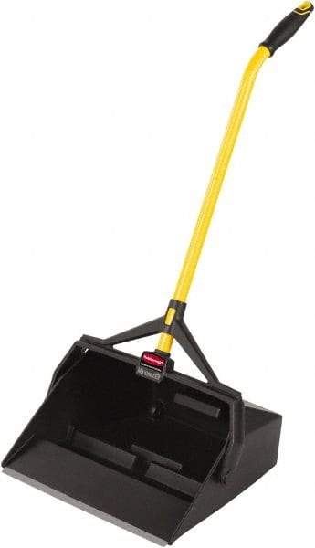 Rubbermaid - 16-7/8" Wide x 29" Deep x 12" High Handheld Dustpan - Plastic Body, 27" Handle, Black - Apex Tool & Supply