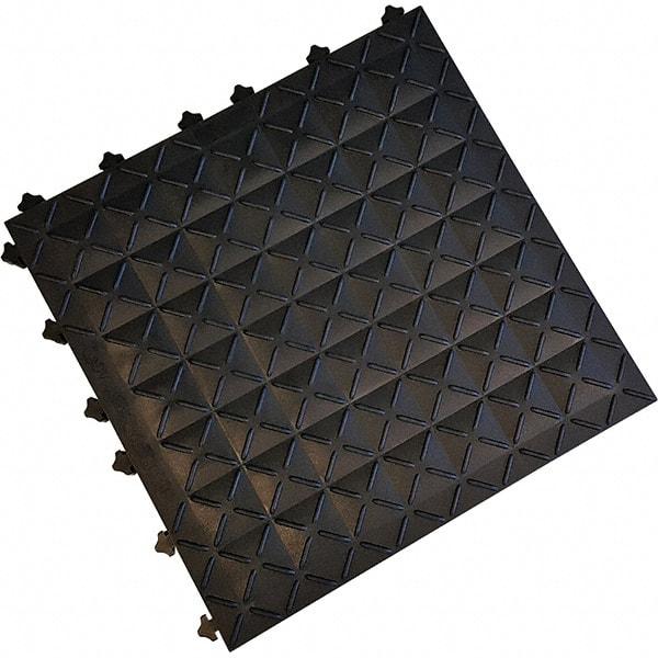 Ergo Advantage - 18" Long x 18" Wide x 1" Thick, Anti-Fatigue Modular Matting Anti-Fatigue Flooring - 2 Interlocking Sides, Black, For Dry Areas - Apex Tool & Supply