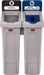 Rubbermaid - 23 Gal Gray Rectangle Recycling Container - Polyethylene, Landfill, Mixed Recycling Graphic, 40-1/4" High x 21-1/2" Long x 24" Wide, Lid Included - Apex Tool & Supply