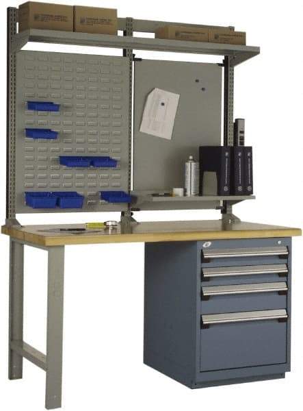 Rousseau Metal - 4 Drawer, 4 Shelf Workstation - 2,750 Lb Capacity, Wood Top, Everest Blue, 60" Wide x 80" High x 30" Long - Apex Tool & Supply