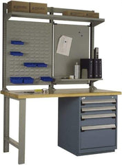 Rousseau Metal - 4 Drawer, 4 Shelf Workstation - 2,750 Lb Capacity, Wood Top, Everest Blue, 60" Wide x 80" High x 30" Long - Apex Tool & Supply