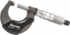 Starrett - 0 to 1" Range, 0.0001" Graduation, Mechanical Outside Micrometer - Ratchet Thimble, 3/4" Throat Depth, Accurate to 0.00005" - Apex Tool & Supply