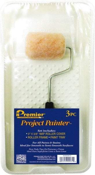 Premier Paint Roller - 14-3/4" Long, 3/8" Nap, Wall Paint Roller Set - 7-1/2" Wide, Steel Frame, Includes Paint Tray, Roller Cover & Frame - Apex Tool & Supply