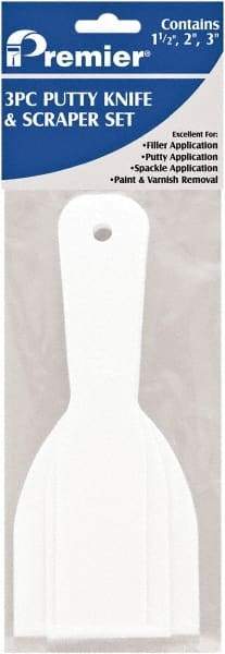 Premier Paint Roller - Stiff Plastic Beveled Scraper Set - 1-1/2, 2 & 3" Blade Width x 3-1/2" Blade Length, 3-1/2" Long Straight Plastic Handle - Apex Tool & Supply