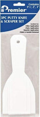 Premier Paint Roller - Stiff Plastic Beveled Scraper Set - 1-1/2, 2 & 3" Blade Width x 3-1/2" Blade Length, 3-1/2" Long Straight Plastic Handle - Apex Tool & Supply