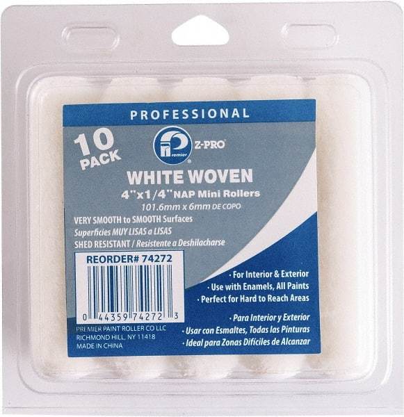 Premier Paint Roller - 1/4" Nap, 4" Wide Paint Mini Roller Covers - Smooth Texture, Woven - Apex Tool & Supply