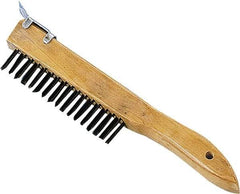 Premier Paint Roller - Steel Surface Preparation Wire Brush - 1" Bristle Length, 1" Wide, 10" OAL, Wood Block, Tapered Wood Handle - Apex Tool & Supply