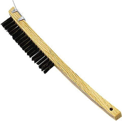 Premier Paint Roller - Steel Surface Preparation Wire Brush - 1" Bristle Length, 1" Wide, 14" OAL, Wood Block, Long Wood Handle - Apex Tool & Supply