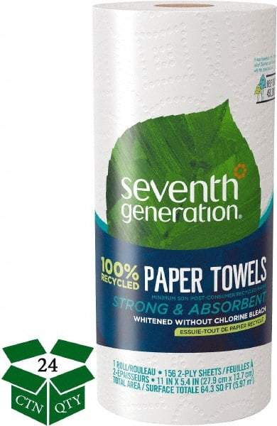 Seventh Generation - Perforated Roll of 2 Ply White Paper Towels - 11" Wide, No Added Dyes or Fragrances, 100% Recycled - Apex Tool & Supply