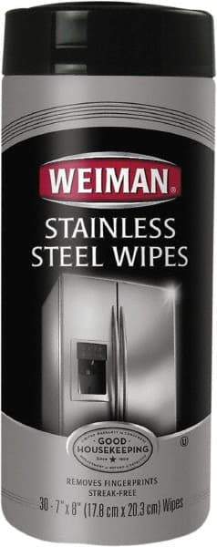 Weiman - Pre-Moistened Stainless Steel Cleaner Wipes - Canister, 8" x 7" Sheet Size, White - Apex Tool & Supply