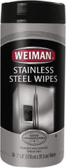 Weiman - Pre-Moistened Stainless Steel Cleaner Wipes - Canister, 8" x 7" Sheet Size, White - Apex Tool & Supply