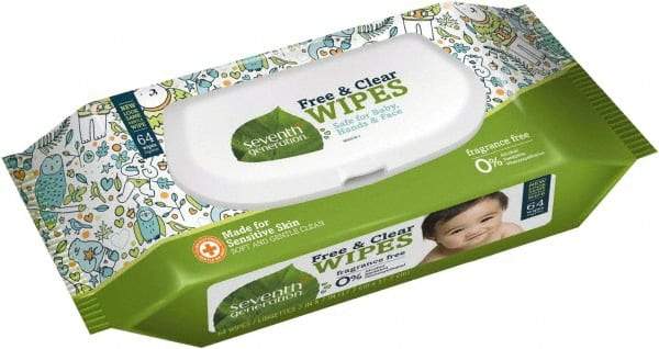 Seventh Generation - Pre-Moistened Baby Wipes - Pop-Up, 7" x 7" Sheet Size, White - Apex Tool & Supply
