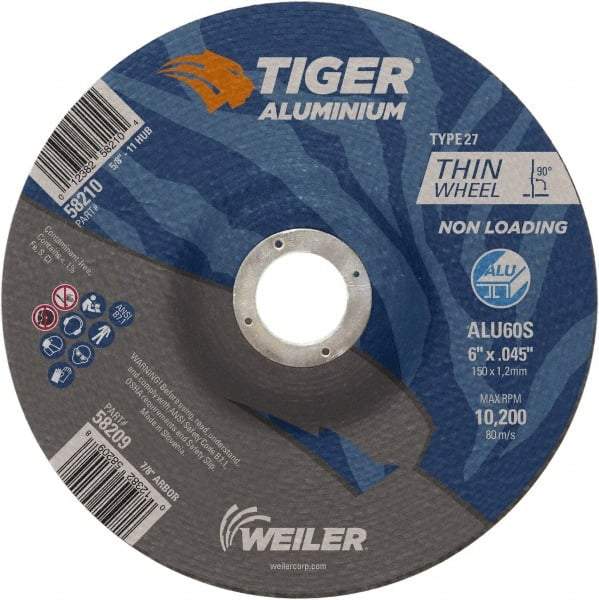 Weiler - 6" 60 Grit Aluminum Oxide/Silicon Carbide Blend Cutoff Wheel - 0.045" Thick, 7/8" Arbor, 10,200 Max RPM, Use with Angle Grinders - Apex Tool & Supply