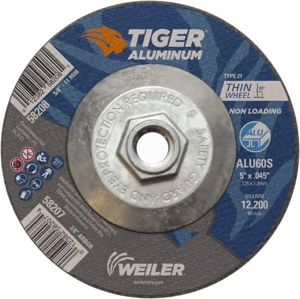 Weiler - 5" 60 Grit Aluminum Oxide/Silicon Carbide Blend Cutoff Wheel - 0.045" Thick, 5/8-11 Arbor, 12,200 Max RPM, Use with Angle Grinders - Apex Tool & Supply