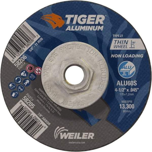 Weiler - 4-1/2" 60 Grit Aluminum Oxide/Silicon Carbide Blend Cutoff Wheel - 0.045" Thick, 5/8-11 Arbor, 13,300 Max RPM, Use with Angle Grinders - Apex Tool & Supply