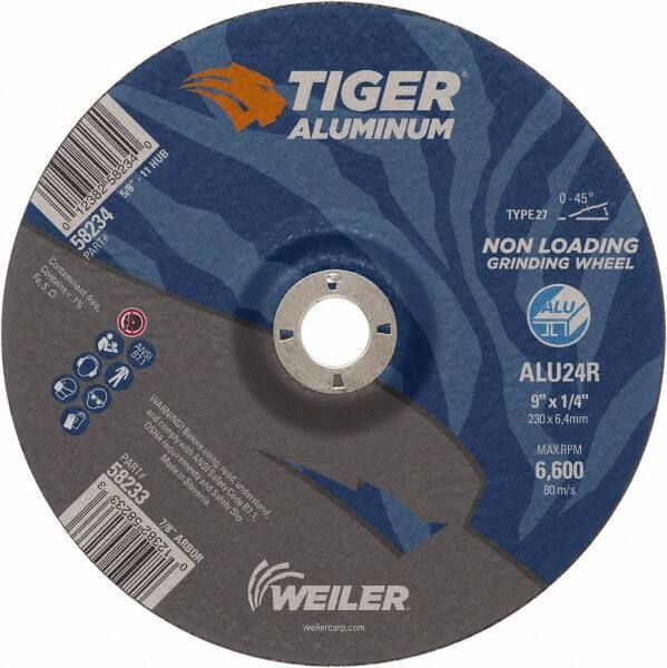 Weiler - 9" 24 Grit Aluminum Oxide/Silicon Carbide Blend Cutoff Wheel - 1/4" Thick, 7/8" Arbor, 6,600 Max RPM, Use with Angle Grinders - Apex Tool & Supply