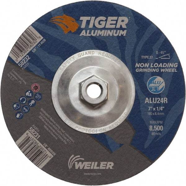 Weiler - 7" 24 Grit Aluminum Oxide/Silicon Carbide Blend Cutoff Wheel - 1/4" Thick, 5/8-11 Arbor, 8,500 Max RPM, Use with Angle Grinders - Apex Tool & Supply