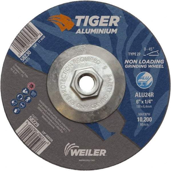 Weiler - 6" 24 Grit Aluminum Oxide/Silicon Carbide Blend Cutoff Wheel - 1/4" Thick, 5/8-11 Arbor, 10,200 Max RPM, Use with Angle Grinders - Apex Tool & Supply