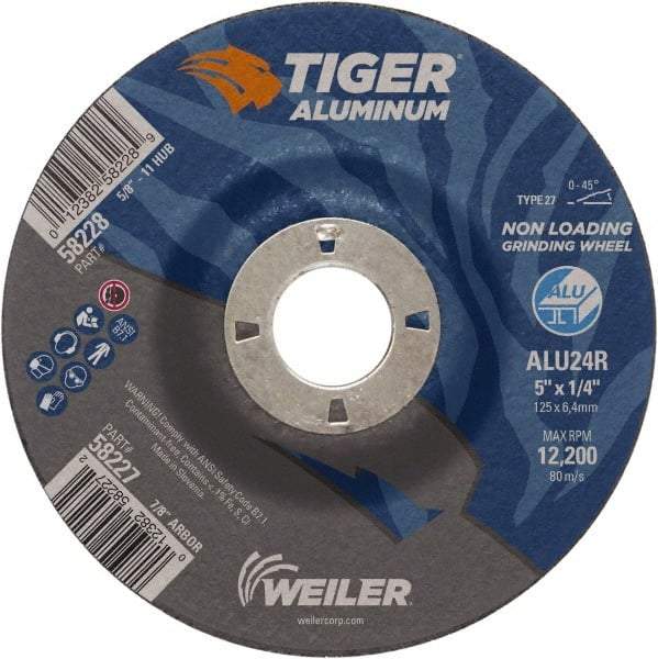 Weiler - 5" 24 Grit Aluminum Oxide/Silicon Carbide Blend Cutoff Wheel - 1/4" Thick, 7/8" Arbor, 12,200 Max RPM, Use with Angle Grinders - Apex Tool & Supply