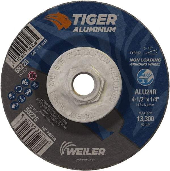 Weiler - 4-1/2" 24 Grit Aluminum Oxide/Silicon Carbide Blend Cutoff Wheel - 1/4" Thick, 5/8-11 Arbor, 13,300 Max RPM, Use with Angle Grinders - Apex Tool & Supply