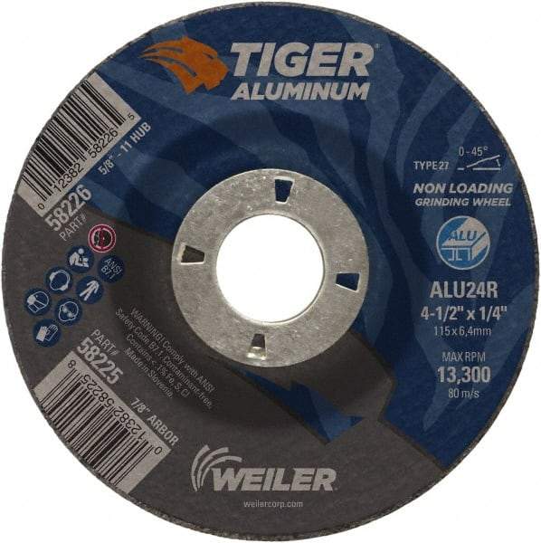 Weiler - 4-1/2" 24 Grit Aluminum Oxide/Silicon Carbide Blend Cutoff Wheel - 1/4" Thick, 7/8" Arbor, 13,300 Max RPM, Use with Angle Grinders - Apex Tool & Supply