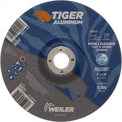 Weiler - 7" 30 Grit Aluminum Oxide/Silicon Carbide Blend Cutoff Wheel - 1/8" Thick, 7/8" Arbor, 8,500 Max RPM, Use with Angle Grinders - Apex Tool & Supply