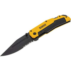 Stanley - 3-1/4" Blade, 8" OAL, Serrated & Straight Pocket Knife - 4-3/4" Closed Length, Aluminum, 1 Blade, 1 Edge - Apex Tool & Supply
