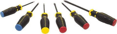 Stanley - 6 Piece Slotted, Phillips, Square & Torx Screwdriver Set - Quad-Lobular Four-Sided Handle, Blade Sizes: Length 6, Width 1/4 & 5/16, Bit Sizes: Philips #2, Torx T25, Tip Thickness: 1/4 & 5/16 - Apex Tool & Supply