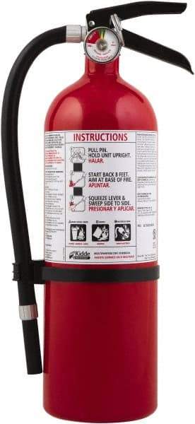 Kidde - 5 Lb, 3-A:40-B:C Rated, Dry Chemical Fire Extinguisher - 4-1/2" Diam x 16.07" High, 195 psi, 18' Discharge in 15 sec, Seamless Aluminum Cylinder - Apex Tool & Supply