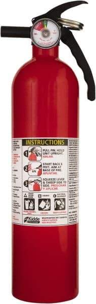 Kidde - 2.5 Lb, 1A:10-B:C Rated, Dry Chemical Fire Extinguisher - 3-1/4" Diam x 13-3/4" High, 100 psi, 12' Discharge in 12 sec, Seamless Aluminum Cylinder - Apex Tool & Supply