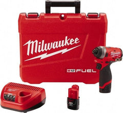 Milwaukee Tool - 1/4" Drive 12 Volt Pistol Grip Cordless Impact Wrench & Ratchet - 3,300 RPM, 0 to 4,000 BPM, 1,300 Ft/Lb Torque, 2 Lithium-Ion Batteries Included - Apex Tool & Supply