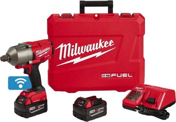Milwaukee Tool - 3/4" Drive 18 Volt Pistol Grip Cordless Impact Wrench & Ratchet - 1,800 RPM, 0 to 2,400 BPM, 1,500 Ft/Lb Torque, 2 Lithium-Ion Batteries Included - Apex Tool & Supply